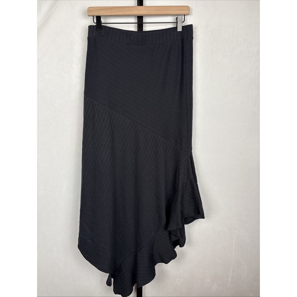 NEW Free People Beach Asymmetrical Maxi Skirt Womens Medium Black Cotton Pull On - Picture 5 of 10